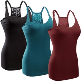 GXXGE 3Pack Women's Nursing Tank Top Cami Nursing Maternity Bra Breastfeeding Shirts with Adjustable Straps Black Rosered Blue Medium