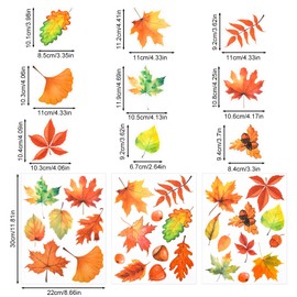 6Pcs Fall Decorations, Thanksgiving Maple Window Clings Double Sided Stickers for Autumn Thanksgiving Christmas Seasonal Glass Office Classroom Decals (Style B)