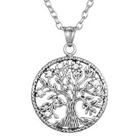 Morella Women's Necklace 70 cm with Tree of Life Pendant in Jewellery Bag, Stainless Steel
