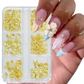 6 Grid Summer Beach Nail Charms and Gems Cute Golden Conch Shell Nails with Rhinestones 3D Conch Seahorse Starfish Nail Art Charms for Women in Various Shapes Ocean Style Manicure Supplies