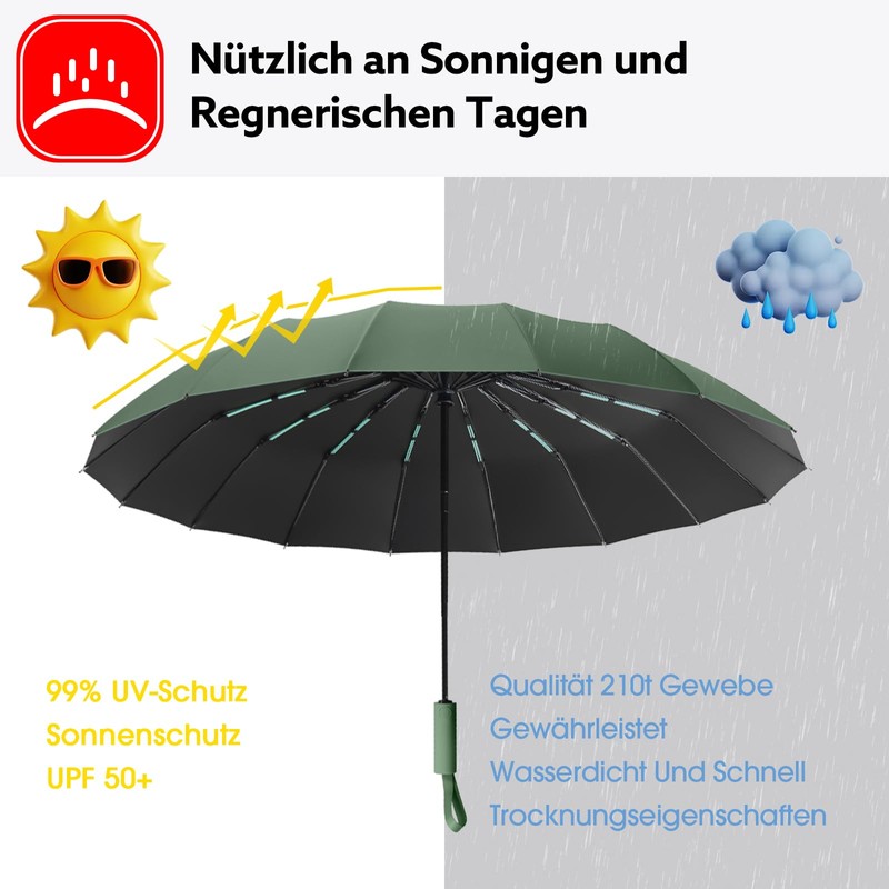 LENDOO Umbrella, stormproof, compact folding umbrella, stormproof, automatic, large pocket