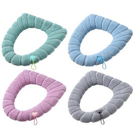 Toilet Seat Cover with Elastic Band, Toilet Seat Cover Warm with Handle, Toilet Seat Covers, Plush Toilet Seat Cover, 4 Pieces Toilet Seat Cover, Washable, for Family, Hotel and Bathroom