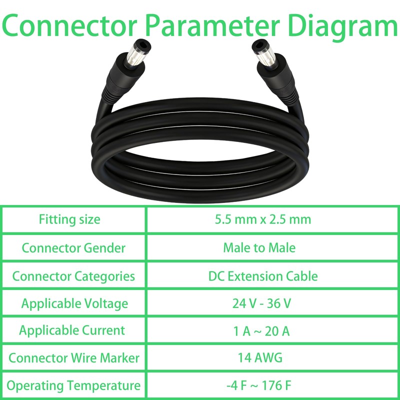 14 AWG DC Power Extension Cable 6.6FT with 5.5mm ×