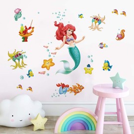 Runtoo The Little Mermaid Wall Decal for Girls Ariel Wall Stickers Princess Fish Wall Décor for Girls Bedroom Baby Nursery