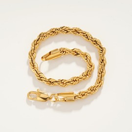 L.Karden 4MM Mens Twist Rope Chain Bracelet Gold for Men Boys Women, Stainless Steel 18K Plated Jewellery Gifts for Christmas G for Him