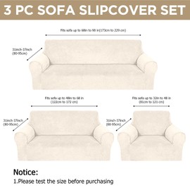 Peryiter 3 Pcs Slipcover Set for Couch Furniture Covers for Sofa Loveseat Couch Arm Chair, Form Fit Stretch, Wrinkle Free, Furniture Protector (Beige,Velvet)