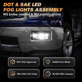 RAMJET4X4 DOT LED Fog Lights 5202 Bulbs Bumper Fog Lamps Assembly for Chevy Silverado 2007-2015/Avalanche 2007-2013/Suburban 2007-2015/Tahoe 2007-2015/GMC Yukon Pick Up w/Off-Road