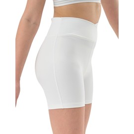 MEJING Girls Biker Shorts Size 6-6X, Kids White Athletic Volleyball Short, Cross Over Yoga Dance Running Gymnastics Shorts