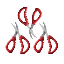 FRUTA 3 Pieces Seafood Scissors Lobster Scissors Multifunctional Stainless Steel Scissors Fish Shrimp Crab Scissors Seafood Crab Leg Cracker Red