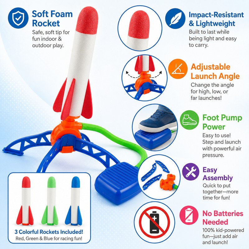 Air Powered Rocket Launcher Toy for Kids – Foot Pump