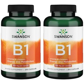 Swanson Vitamin B1 (Thiamin) - Promotes Healthy Metabolism and Provides Energy Support - Natural Vitamin Supplement Supporting Optimum Nerve Cell Function - (250 Capsules, 100mg Each) 2 Pack