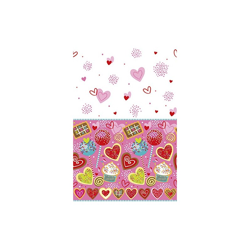 Unique Party 47843 - Plastic Sweet Valentines Tablecloth, 7ft x