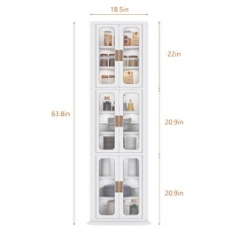 VECELO 3-Tier Tall Corner Cabinet with Doors & Adjustable Shelves, Waterproof & Dustproof, Easy to Clean, Anti-tip, Space Saving, Corner Storage Cabinet for Kitchen, Living Room, Bathroom, White
