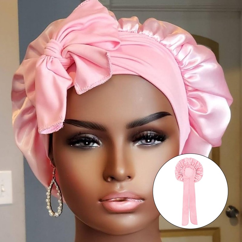 Bonnet Sleep Cap,SchlafmüTze,Bonet,Bonnet Seide,Haarhaube für Die Nacht,Haarhaube,Duschhaube (Rosa)