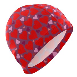Dallonan Swimming Cap Unisex Adult Swim Cap Women Men Valentine's Day Red Pink Hearts Polyester