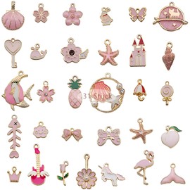 31 Pieces Mixed Enamel Charm Pendants, Cute Pink Oil Drop Pendant Necklace Accessories Jewellery Making DIY Crafts Charms Pendant Set Necklace Bracelet Making Accessories Girls Gifts, enamel, 0