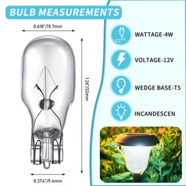 Riakrum T5 Landscape Light Bulbs 12 Volt 4 Watt Landscape Lighting Bulbs Low Voltage Wedge Base Replacement Lamp for Outdoor Garden Deck Yard (30 Pieces)
