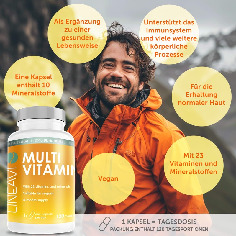 LINEAVI Multivitamin 120 Vegan Capsules (4 Month Supply), High Dose