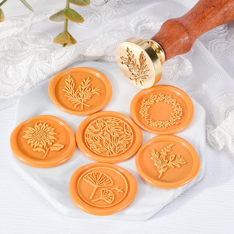 Wax Seal Stamp Set, 6 pcs Brass Head Wax Stamp