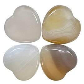 Fekuar 4Pcs Natural Agate Crystal Heart Pocket Stone Set, Polished Palm Love Healing Therapy Chakra Balancing 1.2 inches (30mm)