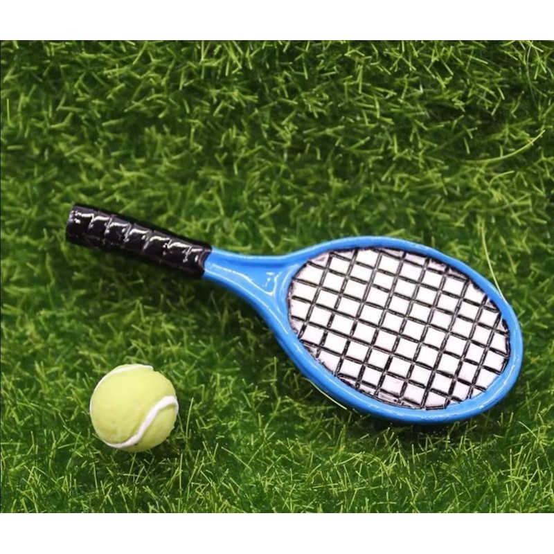 Blue and Green Miniature Tennis Racket Set, 1/12 Scale Accessories,