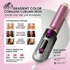Cordless Curling Iron, Smofrees 8000mAh USB Rechargeable Travel Curling Wand with Protective Cover, 32MM Portable Curling Iron with 100 Million Negative Ion, 3 Temperature Settings, Gradient Gray