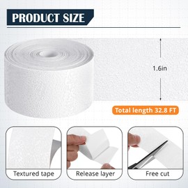 Innconee Self Adhesive Crack Drywall Joint Repairs Tape 1.5'' x 32' Textured Roll Joint Tape Paintable for Walls Diatom Mud Finish Texture Tapes for Drywall Repair