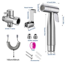 Bidet Handbrause Set, handgehaltenes Bidet-Toilettensprühgerät mit Dual-Modus (Jet/Stream) für Dusche Badezimmer Hygiene Toilettenpapier Windelreinigung, mit Federschlauch G1/2" Ventil und eine G3/8"