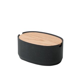 ideaco Small Tabletop with Lid Storage Width 7.1 x Depth 4.7 x Height 3.1 inches (18 x 12 x 8 cm) Oval Box S Low Stone Sand Black/Oval Box S Low Stone Sand Black