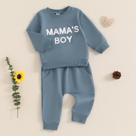 Baby Boy Clothes Fall Winter Mamas Boy Little Dude Long Sleeve Sweatshirt Elastic Sweatpants Toddler 2Pcs Outfits (Blue, 2-3 Years)