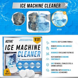 Ice Machine Cleaner Maker Descaler - 24 ACTIVE Clean Tablets Compatible with Frigidaire, Opal, GE Profile, Kitchenaid, Nickel Safe Scale Remover for Countertop, Nugget Ice Makers - Bulk 1 Year Supply  Key Product Feature