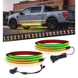 Xprite 2PCS 70 Inch Running Board Lights, 864 LED Emergency Strobe Light Strip, Truck LED Light Strip, Flexible Waterproof Running Board Emergency Lights for Trucks Pickup SUV Jeep – Amber & Green
