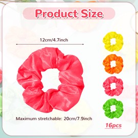 16 Pcs Neon Scrunchies for Hair, 80s Large Neon Hair Ties 90s Ponytail Holder Elastic Neons Hairs Accessories for Women Party Outfits Workout Costumes
