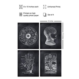 Zodiac, Tarot, Palmistry, Wicca, Wiccan, Astrology, Pagan Wall Art Decoration - Black Magic Goth Wall Decor - Gifts for Psychics - Mystical Arts Aesthetic Room Decor Set - Gothic Home Decor