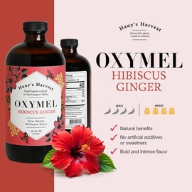 Hany's Harvest Hibiscus Ginger Herbal Syrup – 16 fl oz | All-Natural Wellness Tonic, Apple Cider Vinegar, Ginger, Hibiscus & Lemon | Non-GMO, Gluten-Free, Handcrafted