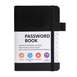 A6 Password Book Alphabetical with Tabs, Hardcover Password Keeper Book, Password Book for Seniors for Internet Website Address Login Details(Black)