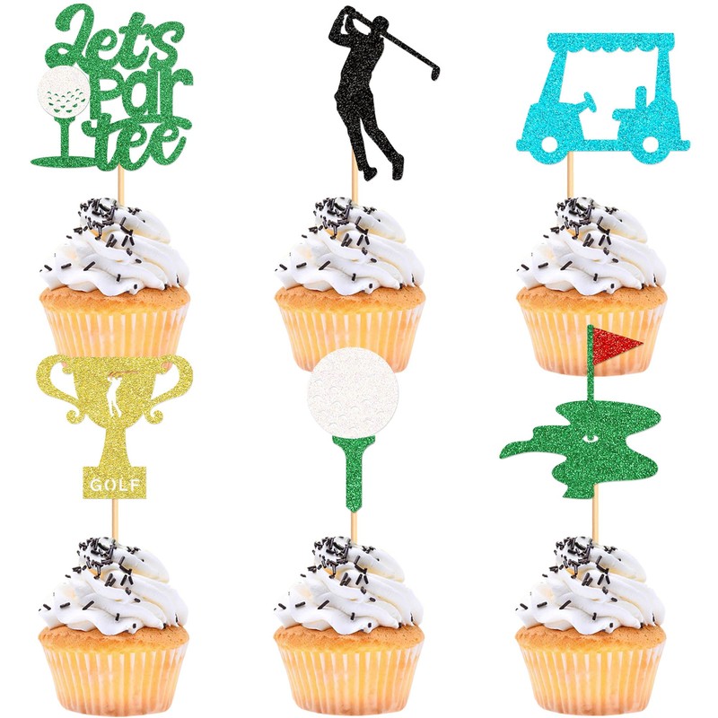 Cyodoos Cyodoos 24Pcs Golf Theme Cupcake Toppers Trophy Lawn Golf