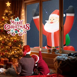 6FT Christmas Inflatable Decorations Hanging Santa Built-in Bright LEDs, Climbing Santa Claus with Gift Bag Christmas Roof Blow Up Yard Inflatables Decoration for Window Wall Outdoor Xmas New Year