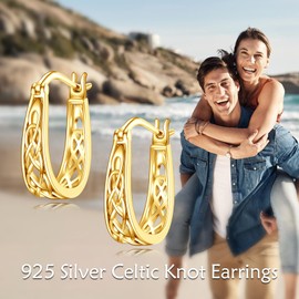VONALA Celtic Hoop Earrings Gold Plated 925 Sterling Silver Celtic Knot Huggie Earrings Irish Jewelry for Women 18mm