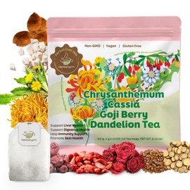 Liver Detox Tea,Goji Berry Chrysanthemum Tea for Liver Health, Dandelion Wolfberry Tea Bags, With Cassia Seed Licorice 10 Natural Herbal Ingredients,Support Women & Men Kidney & Liver Health (15 Bags)