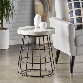 espidoo Round Side Table Modern Design: Marble Top & Metal Frame for Living Room Sofas - Compact 18" Accent Table for Urban Apartments & Small Spaces