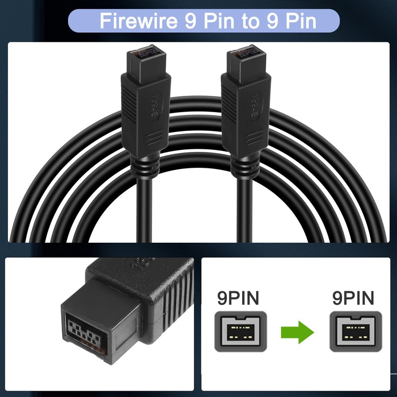 HATMINI 6FT Firewire 9 Pin Cable, IEEE 1394 Firewire 9