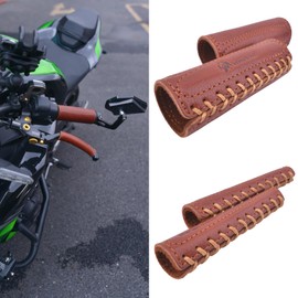 Leather Motorcycle Handlebar Grip Covers, No Fringe Brake Clutch Covers for HD Motorcycles (Brown: Handlebar + Lever Cover)