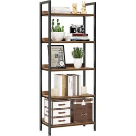 NUMENN Bookshelf, 5 Tier Bookshelves, Home Office Bookcase Shelf Storage Organizer, Free Standing Storage Shelving Unit for Bedroom, Living Room and Home Office, Vintage