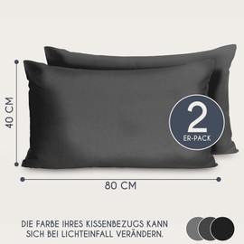 Cushion Cover 40 x 80 cm Renforcé Cotton (Set of 2) – Anthracite – Densely Woven with 57 Threads/cm² – Pillowcase 40 x 80 cm – Oeko Tex Certified – Dreamzie
