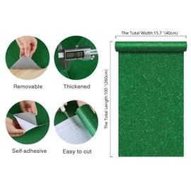 CHIHUT Sparkly Glitter Wallpaper Stick and Peel for Walls Decorative Self Adhesive Shiny Glitter Green Contact Paper for Cabinets Removable Glitter Fabric Wallpaper for Bedroom Dresser 15.7''x100''