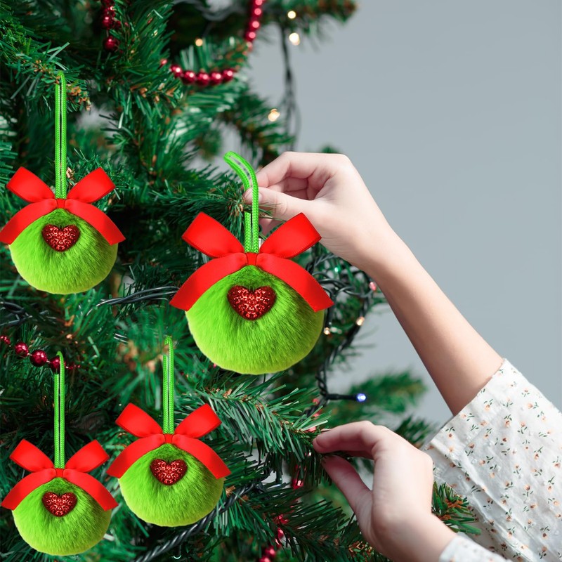 Chewarelly 6 Pack Lime Green Furry Christmas Ball Ornaments with