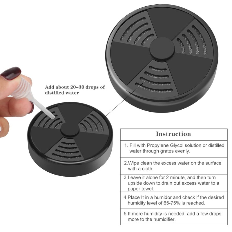 TISFA Cigar Humidifier, Adjustable Cigar humidor humidifiers, Black Round Humidor