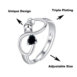 Silver Open Birthstone Rings for Women Silver Heart Rings for Women Adjustable Anxiety Ring Rotating Infinity Ring Heart Emerald Crystal Ring Constellation Month Ring Birthday Valentine Jewelry