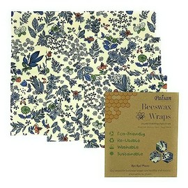Beeswax Wraps 3 Packs - Organic Cotton - Eco Friendly Wax Sheet Wrappers - Plastic and Silicone Free - Reusable Beeswax Food Wraps in 3 Sizes (S,M,L) (Floral Print)